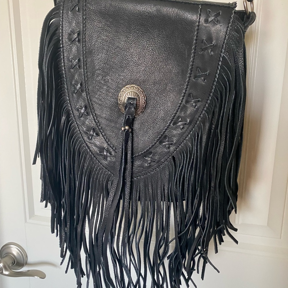 Black Fringe Leather Bag